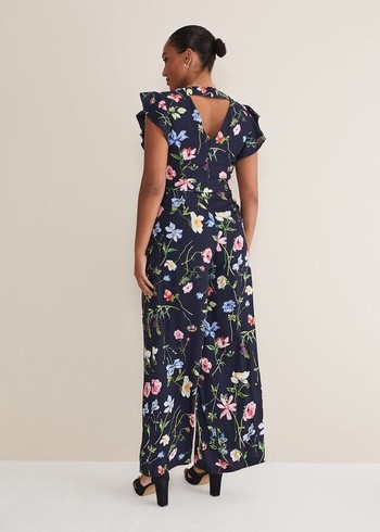 Phase Eight Kallie Floral Wide Leg Jumpsuit Navy/Multicolor Canada | SJONHZ-672